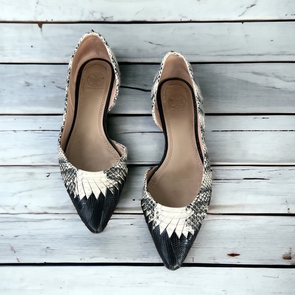 Tory Burch Shoes - Tory Burch Snakeskin Leather D'Orsay Two Tone Pointed Toe Flats Size 7.5